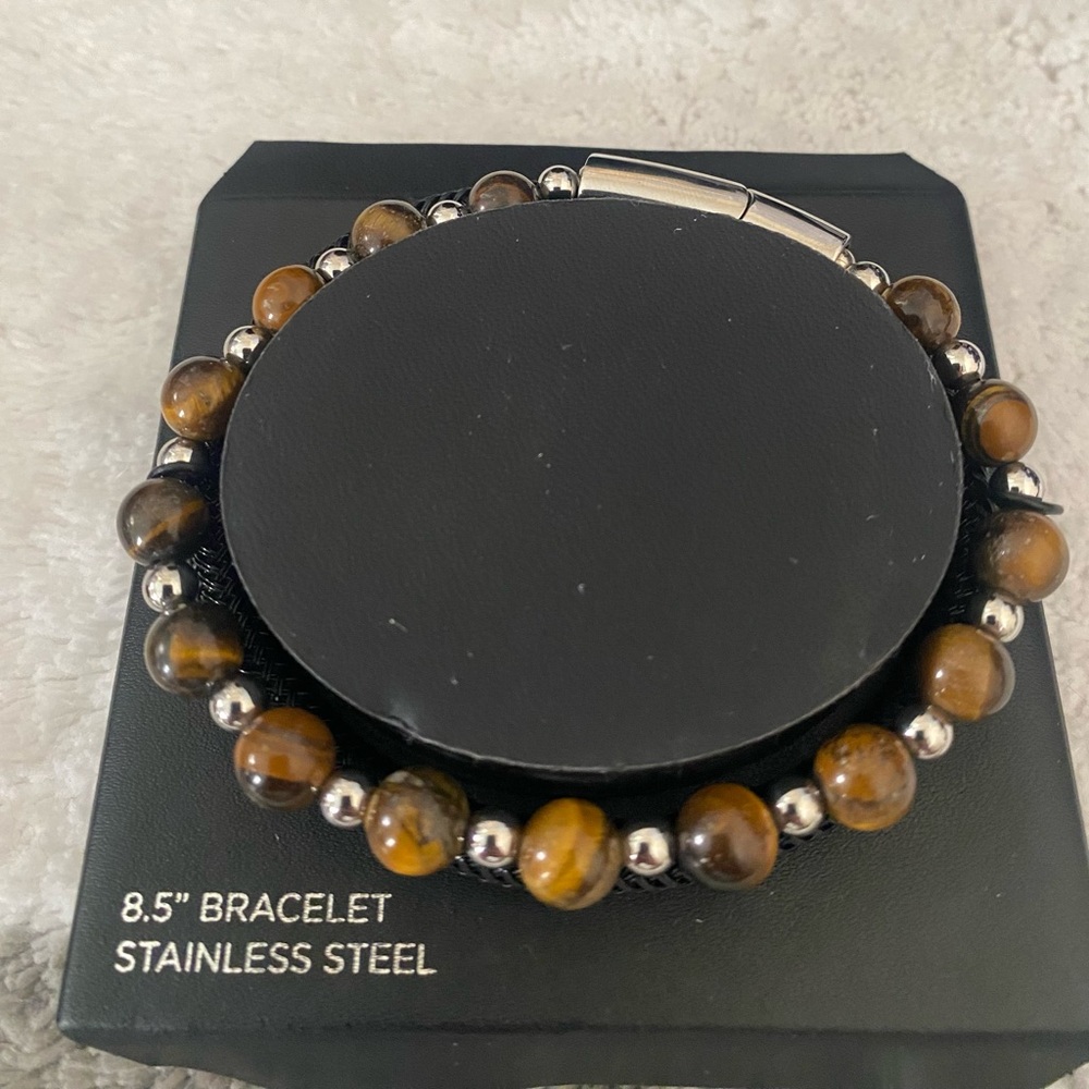 HE ROCKS Stainless Steel Leather Bracelet 8.5”